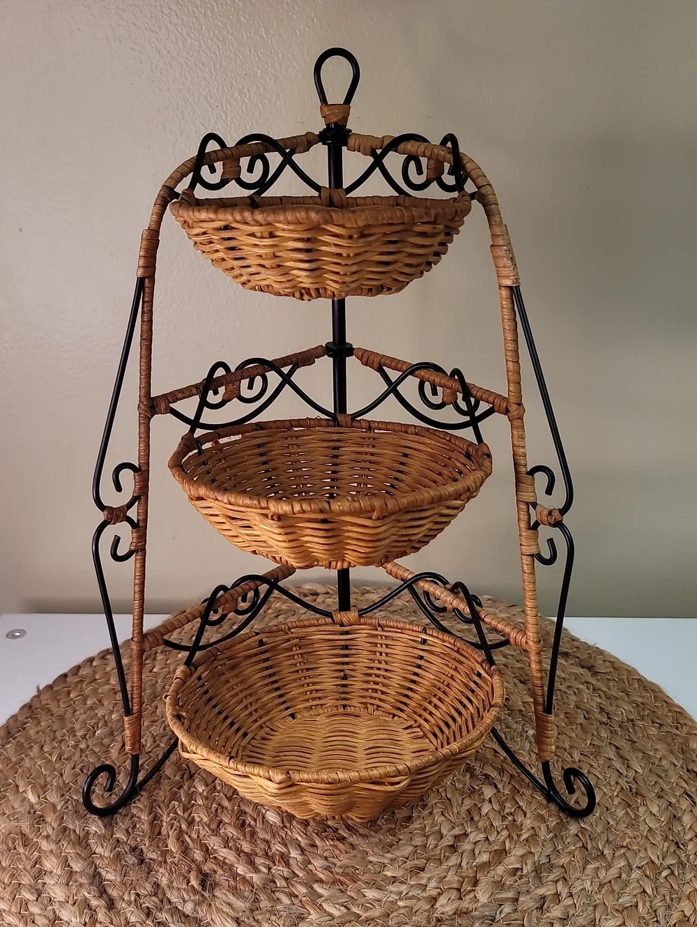 Princess House Casual Home 3-Tier Rattan & Metal Basket Stand